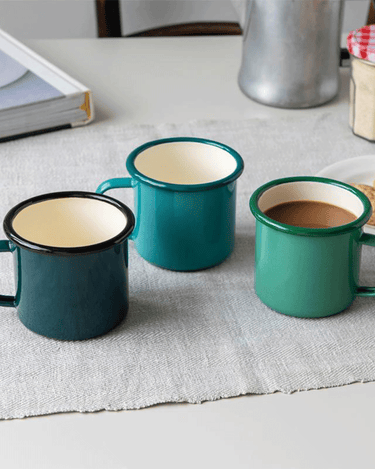 Dark Green Enamel Cup with Handle